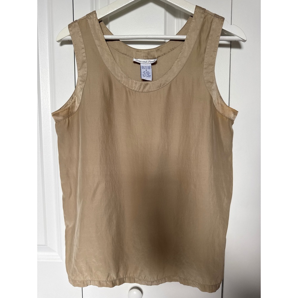 Anna and Frank Tan Beige 100% Silk Sleeveless Scoop Neck Tank Top Shell Size M